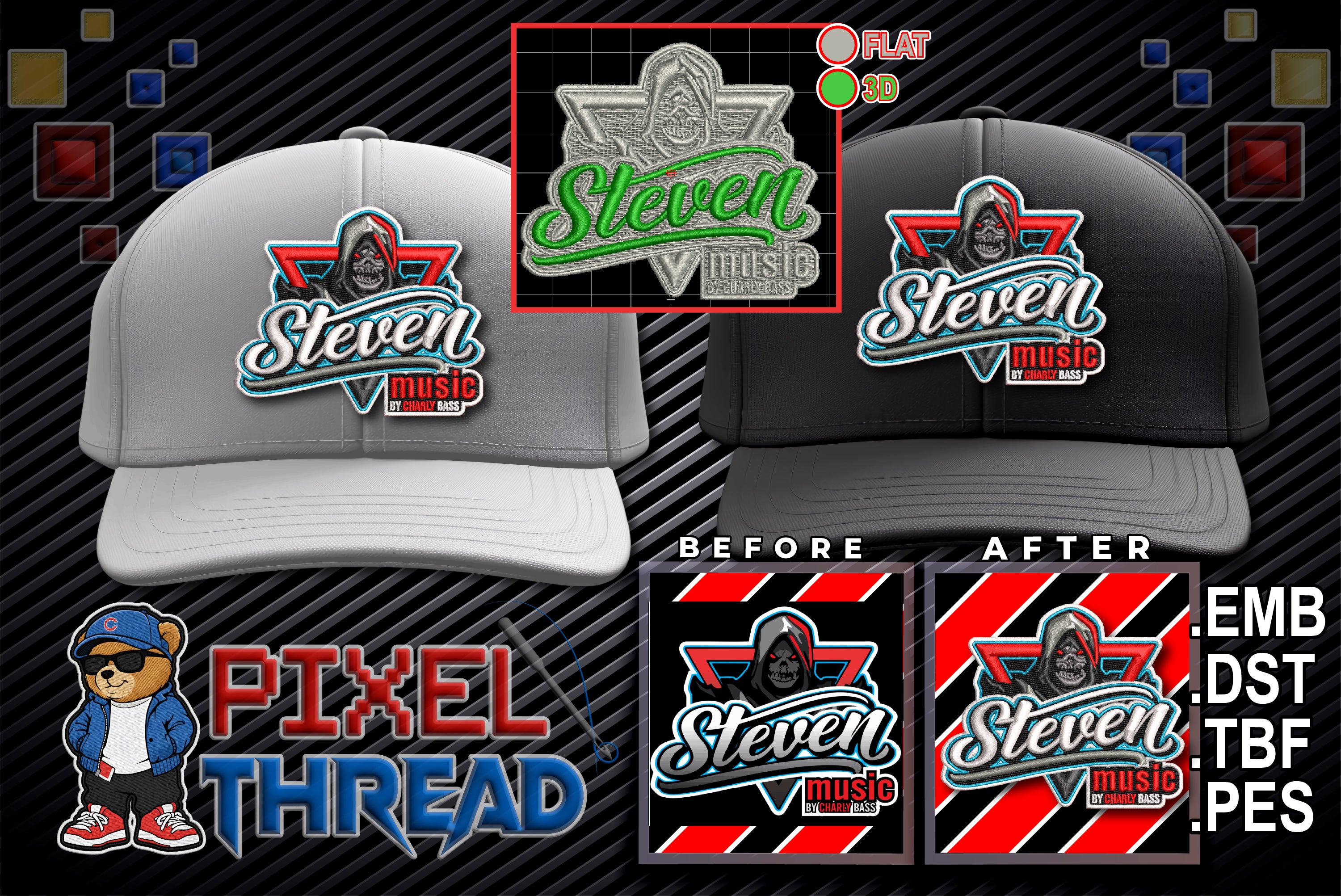 ( CAP )"Embroidery Digitizing for Flat and 3D Puff"